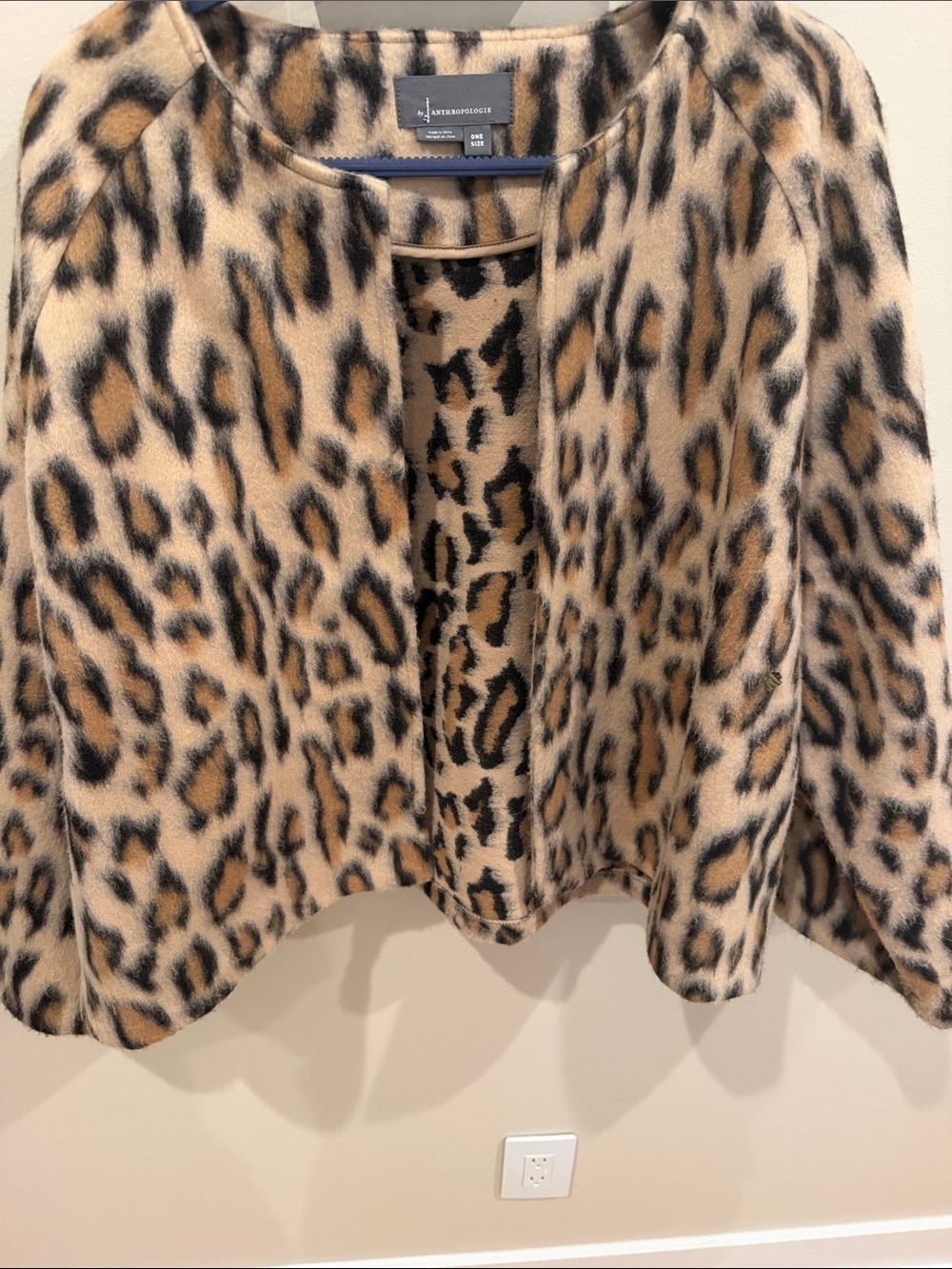 Anthropologie Leopard-Print Open Front Cape in Tan and Black